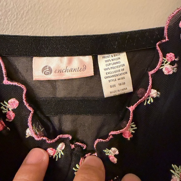 VTG Enchanted Black Floral Embroidered Babydoll Chemise 18/20 Coquette Plus - Picture 5 of 7